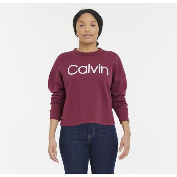 Calvin Klein Garnet Semi Cropped Crew Neck Sweatshirt Size Large - Picture 1 of 5